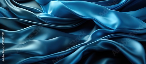 Closeup of rippled blue silk fabric.