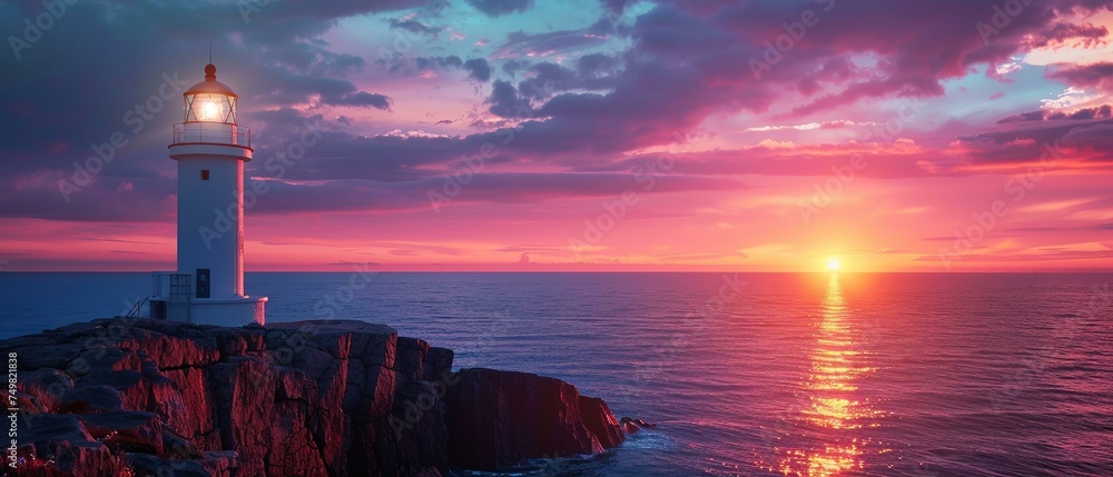 Obraz premium A picturesque lighthouse at dusk, guidance theme, space for messaging
