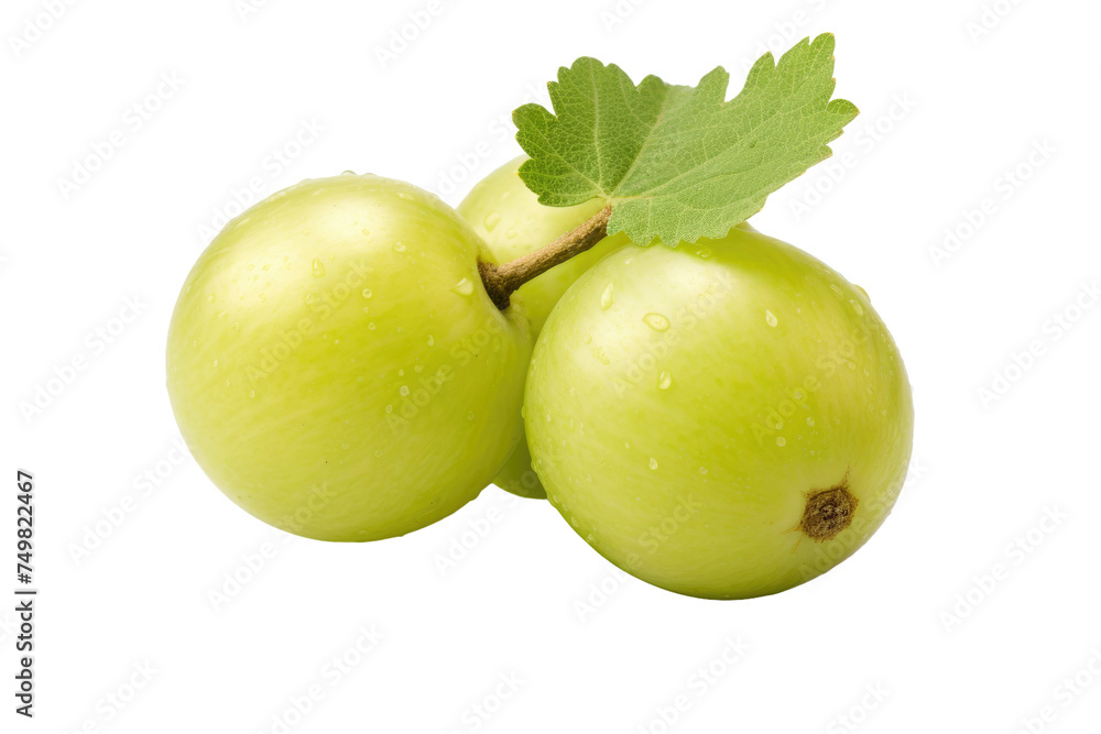 Two Green Grapes With a Leaf. Two vibrant green grapes with a single leaf attached to one of them are placed on a plain white background. on White or PNG Transparent Background. Two Green Grapes With a Leaf. Two vibrant green grapes with a single leaf attached to one of them are placed on a plain white background. on White or PNG Transparent Background.