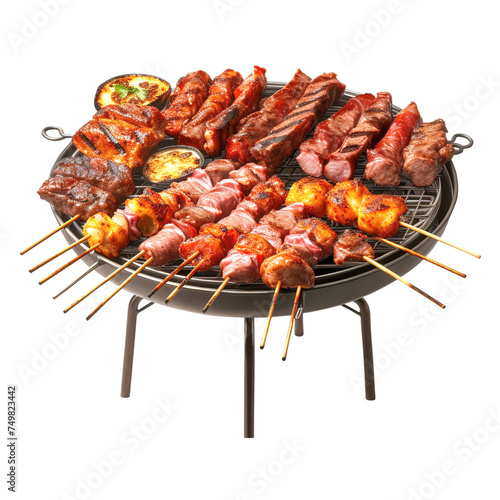 grilled meat on the grill, on transparent background, clipping path, png
