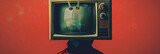 illustration of a person with his head inside a television in vintage pop style. Artwork,conceptual.
