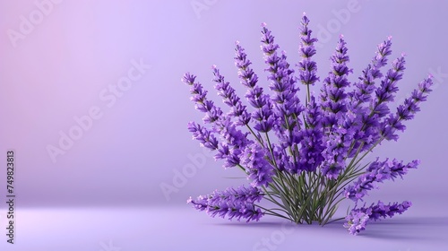 3D Illustration of Lavender on Purple Background in Bottle and Bouquet