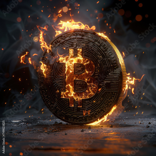 cryptocurrency bitcoin and caring for tiny gooey fire elementals isolated on dark background photo