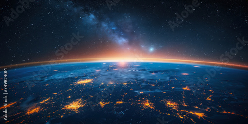Twilight of technology a serene digital network embracing the globe peaceful