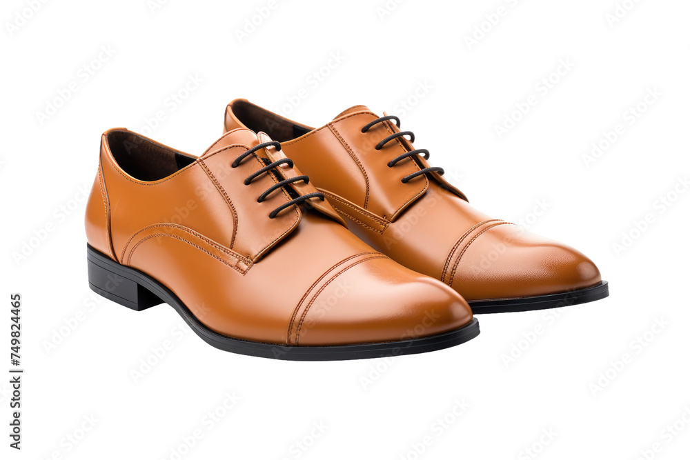 A Pair of Brown Shoes. A pair of brown dress shoes is neatly placed on a plain white background. The shoes are laced up and appear to be in new condition, with no visible scuffs or marks.