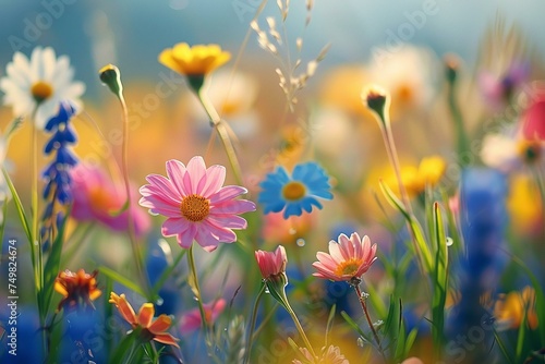 Floral podium  blooming spring meadow  vibrant life
