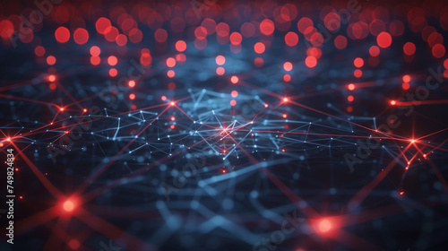 Abstract digital background depicting a network of connected points and lines with red highlights  symbolizing a complex and intricate data structure or communication system.