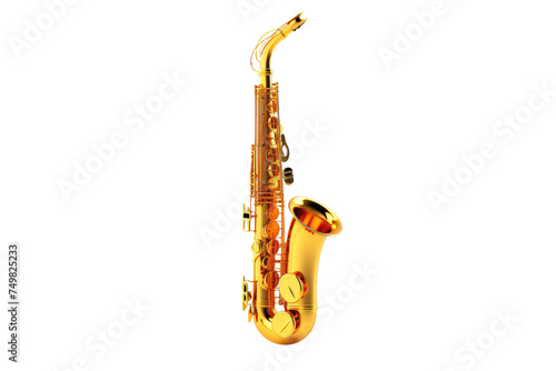 Elegant Golden Saxophone. A stunning golden saxophone is positioned elegantly against a plain white background  showcasing its intricate keys and curves.