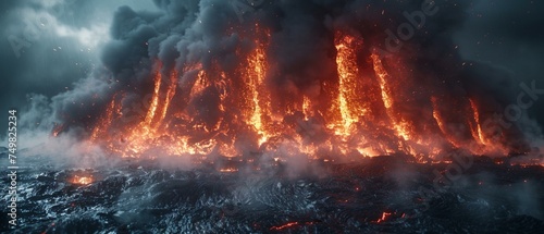 Lava podium, volcanic eruption background, dynamic and powerful