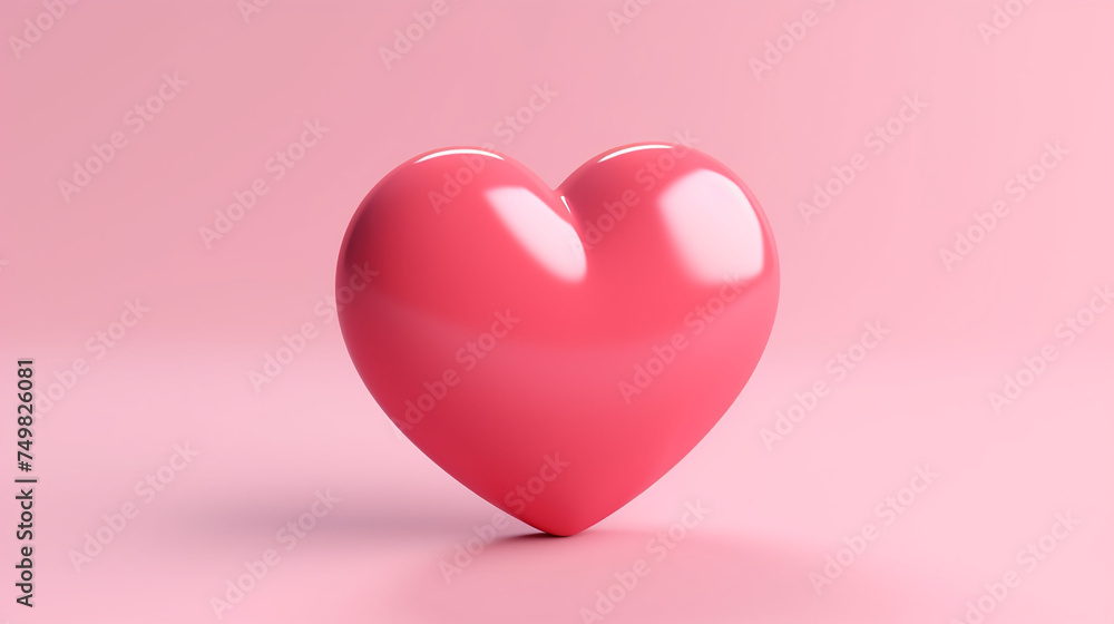 3d red heart on pink background. heart icon like and love background.