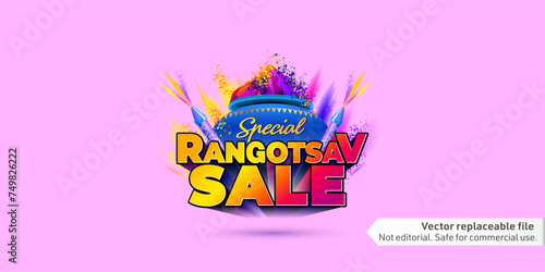 Holi festival background with 3d text special rangotsav sale concept.