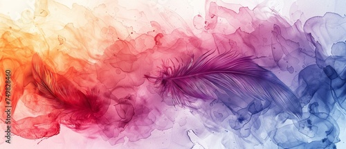 Silhouette of abstract feathers, floating on watercolor air currents © Seksan
