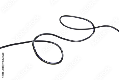 Black wire cable of usb and adapter isolated on white background.Selection focus.