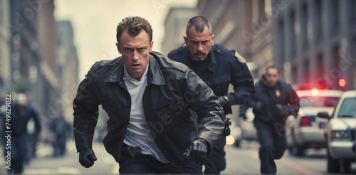 portrait of police chasing a fugitive. generative ai
