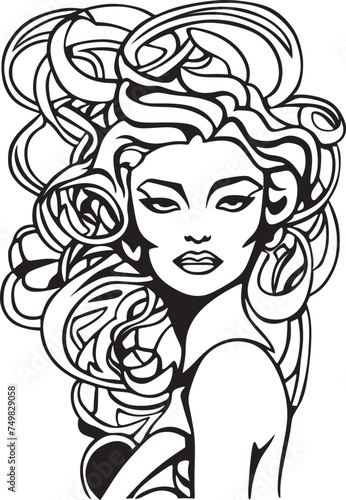 Beautiful girl with long hair, strong face, model girl. Hair, beauty slon. Wall art design.  Vector Ready to laser, vinyl cutting. Line art