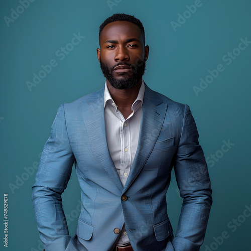 Elegant Businessman Portrait in Blue Suit and African Influence