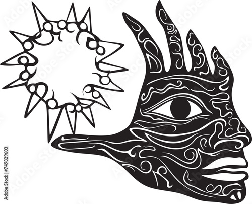 Black and White Tribal Tattoo. Vector illustration ready for vinyl cutting. Hand and sun