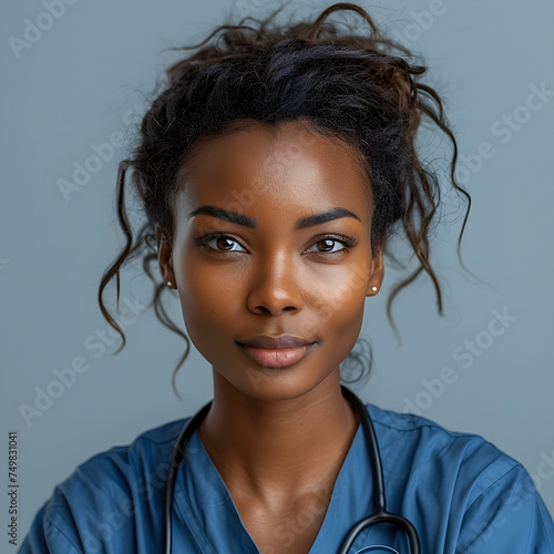 Modern Afrofuturistic Nurse in Blue Scrubs photo