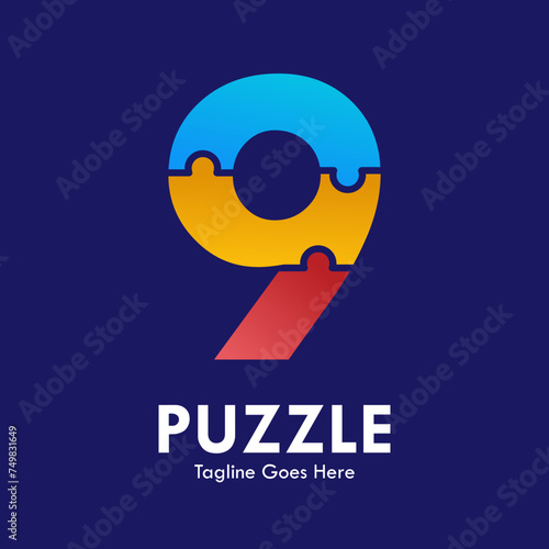 number 9 puzzle pieces colorful vector logo design. template illustration