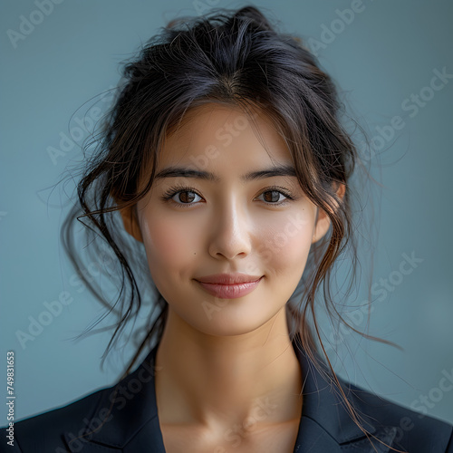 Smiling Asian Business Woman in Blue Suit