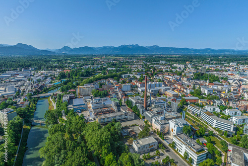 Rosenheim an Inn und Mangfall in Oberbayern von oben