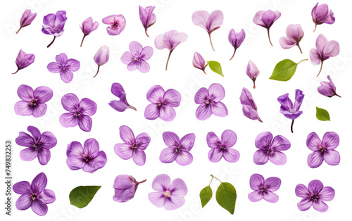 Bunch of Purple Flowers. A collection purple flowers arranged elegantly against a clean white backdrop. The flowers showcase their distinct petals and stems creating a striking contrast.