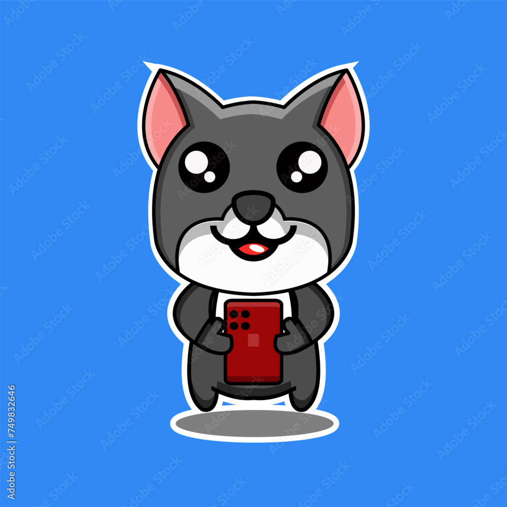 vector design illustration of a dog with a cellphone vector design illustration of a dog with a cellphone