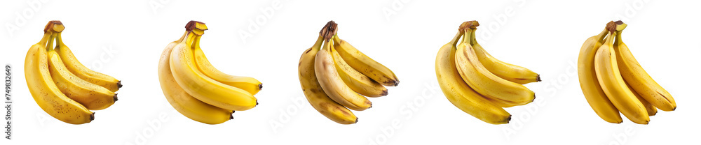 Collection of a bunch of bananas isolated on a transparent background, PNG