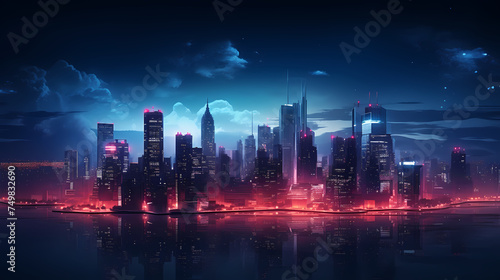 Professional photography of city with bright lights at night