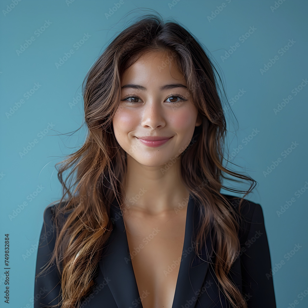 Stylish Asian Businesswoman Portrait in Blue and Teal Stylish Asian Businesswoman Portrait in Blue and Teal