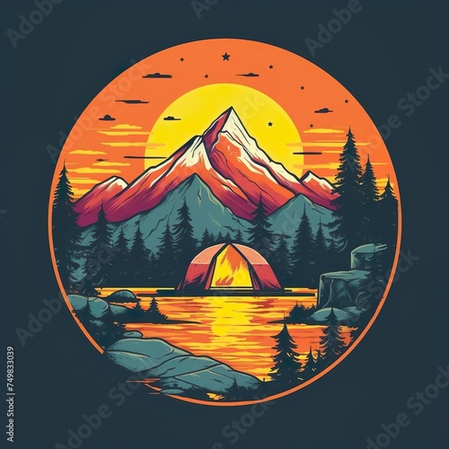 Tent and fire in front of a mountain