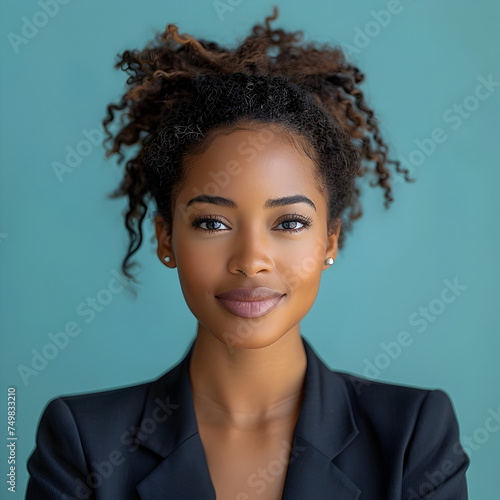 Stylish Business Woman Portrait in Teal Style of Black Arts Movement photo