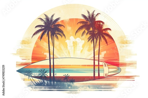 A surf retro inspired summer design on a tree palm island