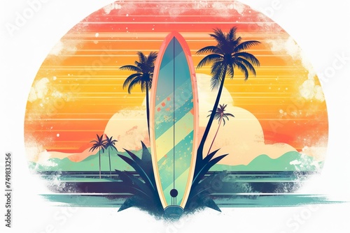 A surf retro inspired summer design on a tree palm island