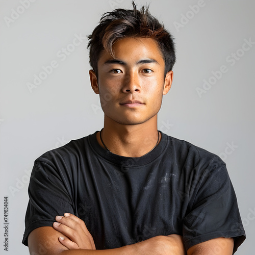 Stylish Young Asian Man Posing in Black Shirt