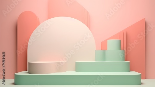 abstract geometric shape pastel color scene minimal, design for cosmetic or product display podium 3d render.