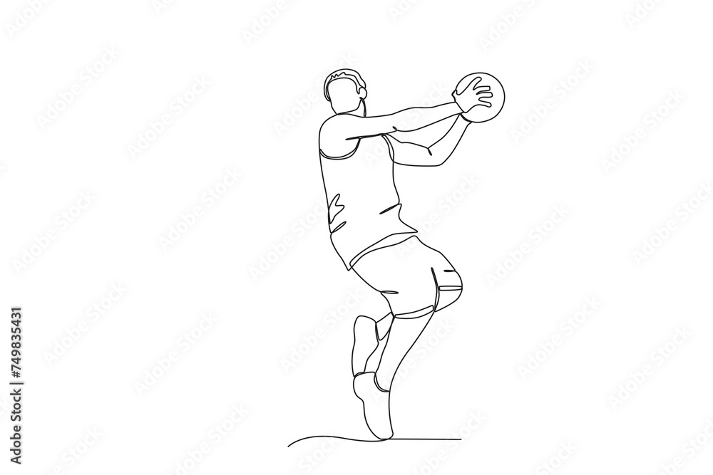 Single continuous line drawing of Man throwing a basketball .sport concept one line draw graphic design vector illustration
