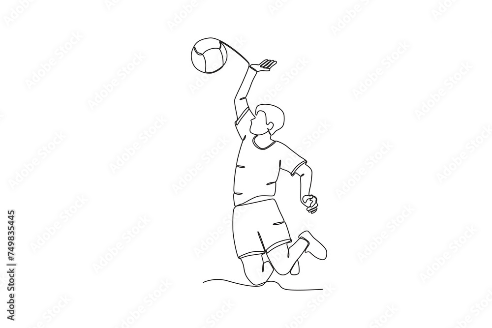Single continuous line drawing of Man throwing a volleyball .sport concept one line draw graphic design vector illustration
Single continuous line drawing of Man throwing a volleyball .sport concept one line draw graphic design vector illustration