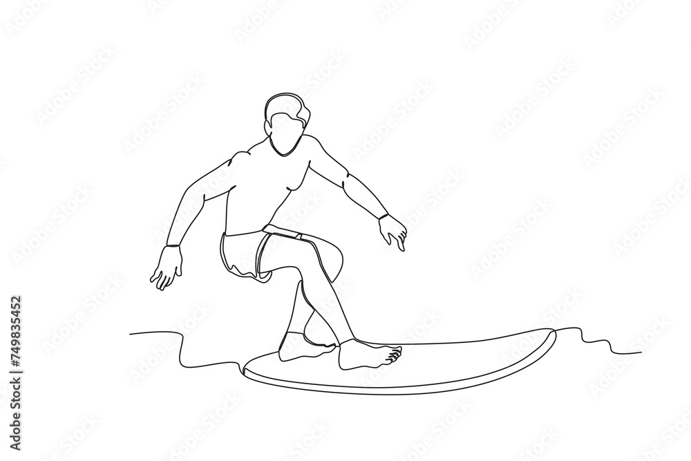 Single continuous line drawing of Surfing man .sport concept one line draw graphic design vector illustration
Single continuous line drawing of Surfing man .sport concept one line draw graphic design vector illustration
