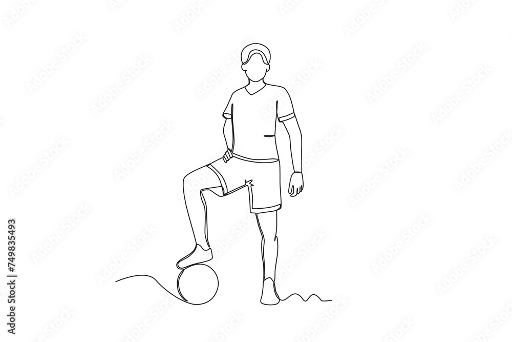 Single continuous line drawing of A man who wants to play football .sport concept one line draw graphic design vector illustration
Single continuous line drawing of A man who wants to play football .sport concept one line draw graphic design vector illustration