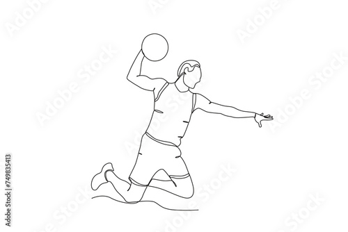 Single continuous line drawing of Man throwing a basketball .sport concept one line draw graphic design vector illustration 