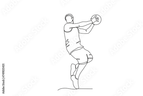 Single continuous line drawing of Man throwing a basketball .sport concept one line draw graphic design vector illustration  © baraka