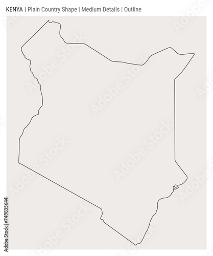 Kenya plain country map. Medium details. Outline style. Shape of Kenya. Vector illustration.