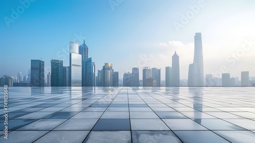 Cityscape with modern architecture under a blue sky and clouds. photo