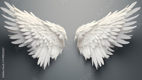 Realistic angel wings. White isolated pair of falcon wings, 3D bird wings design template. Vector concept white cute feathered wing animal on a transparent background photo