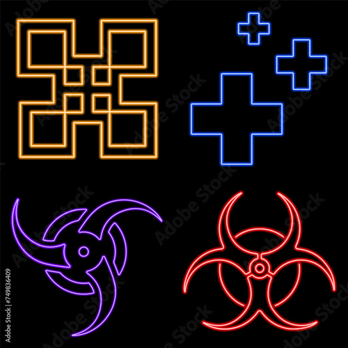 amulets and symbols group of neon icons, vector illustration, on a black background.