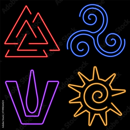 amulets and symbols group of neon icons, vector illustration, on a black background.