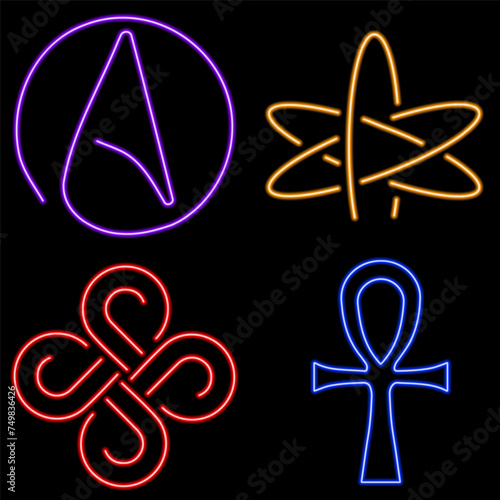 amulets and symbols group of neon icons, vector illustration, on a black background.