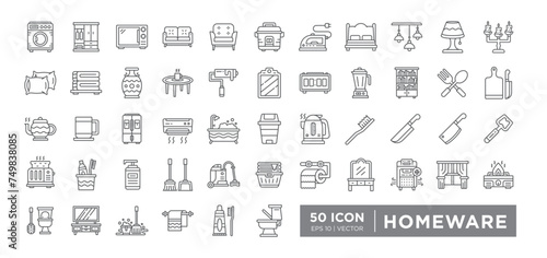 Homeware Outline Icon Set. Editable Vector