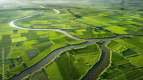 Rivers and Fields: Patchwork of Green Landscape